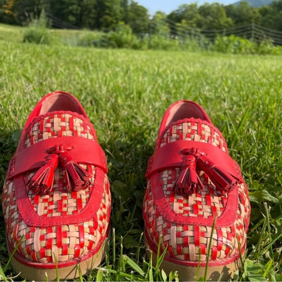 Tory Burch Red and Tan Woven Loafers - Picture 4 of 8